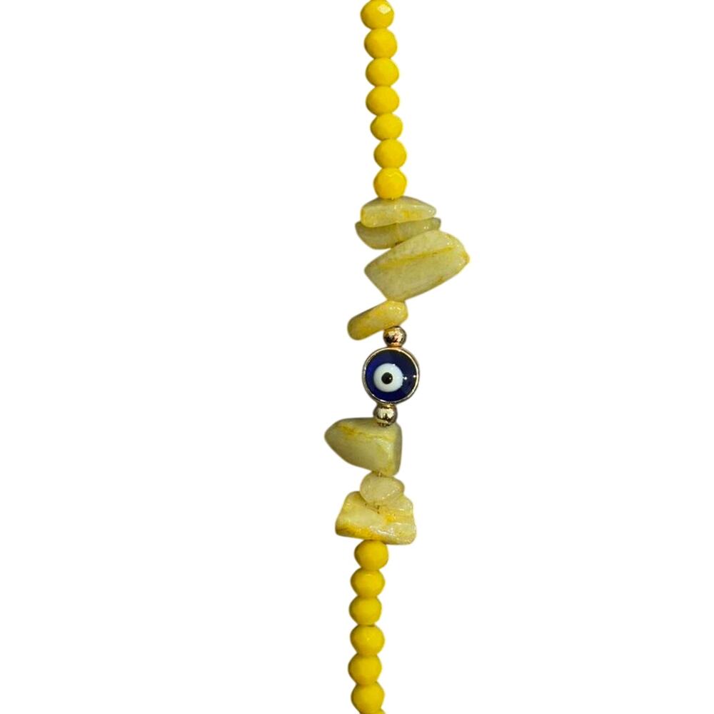 Yellow Evil Eye Beaded Bracelet Gold Tone Adjustable Handmade - Picture 3 of 4